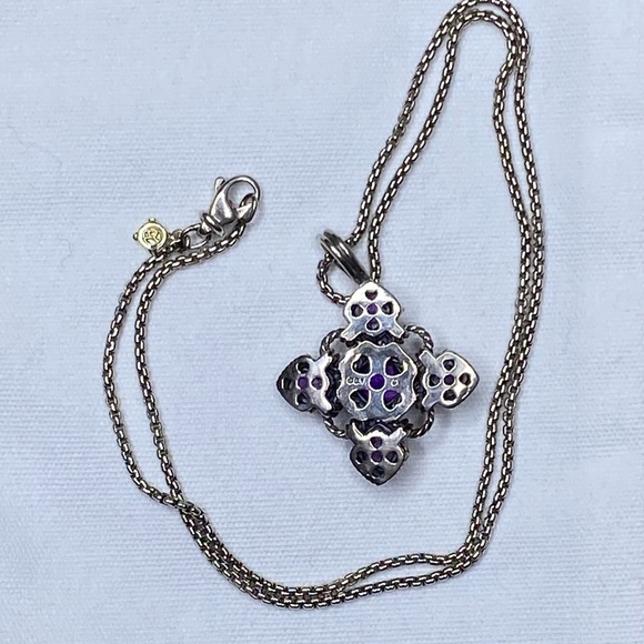 DAVID YURMAN Diamond Amethyst Renaissance Pendant on 18” DY Sterling Box Chain - Picture 6 of 16